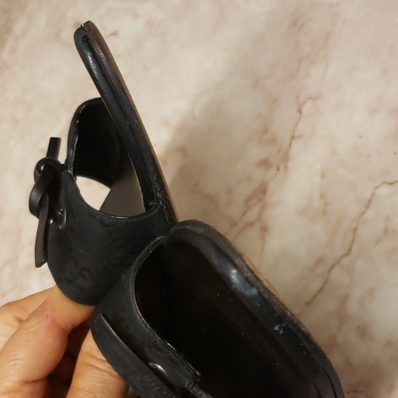 Gucci black canvas monogram open toe with bow mules high heel stiletto size 8.5 - Picture 8 of 9